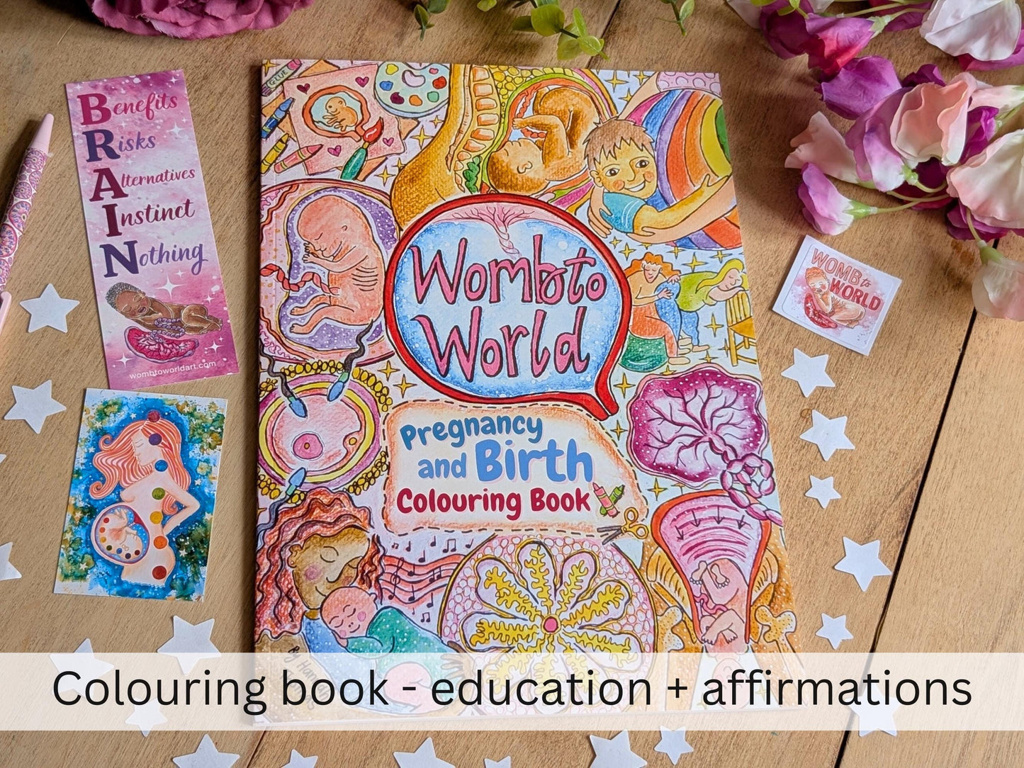 Pregnancy Colouring Book | Birth Affirmations and Preparation | Motherhood Coloring Book | Pregnancy Gifts | Hypnobirthing Womb to World Art