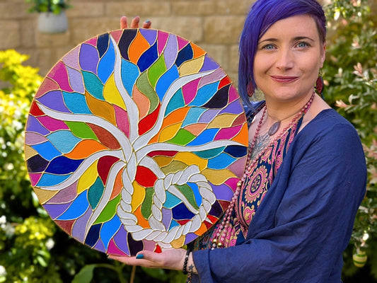 Rainbow 3D Placenta Canvas Acrylic Painting | Hot Glue Metallic Acrylic Art | Womb to World Art