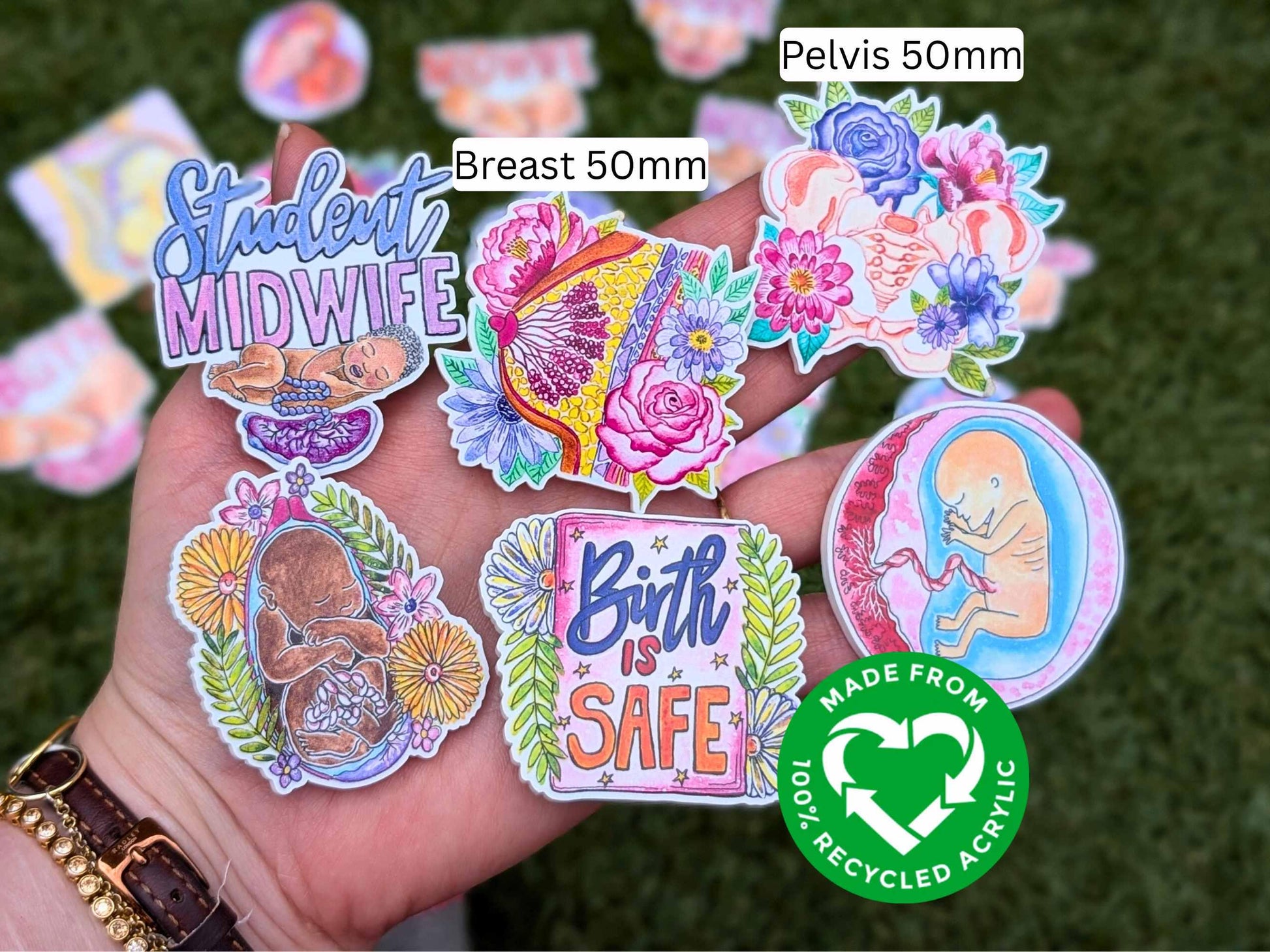 Recycled Acrylic Pregnancy Charm: Midwife, OBGYN, Breastfeeding Art