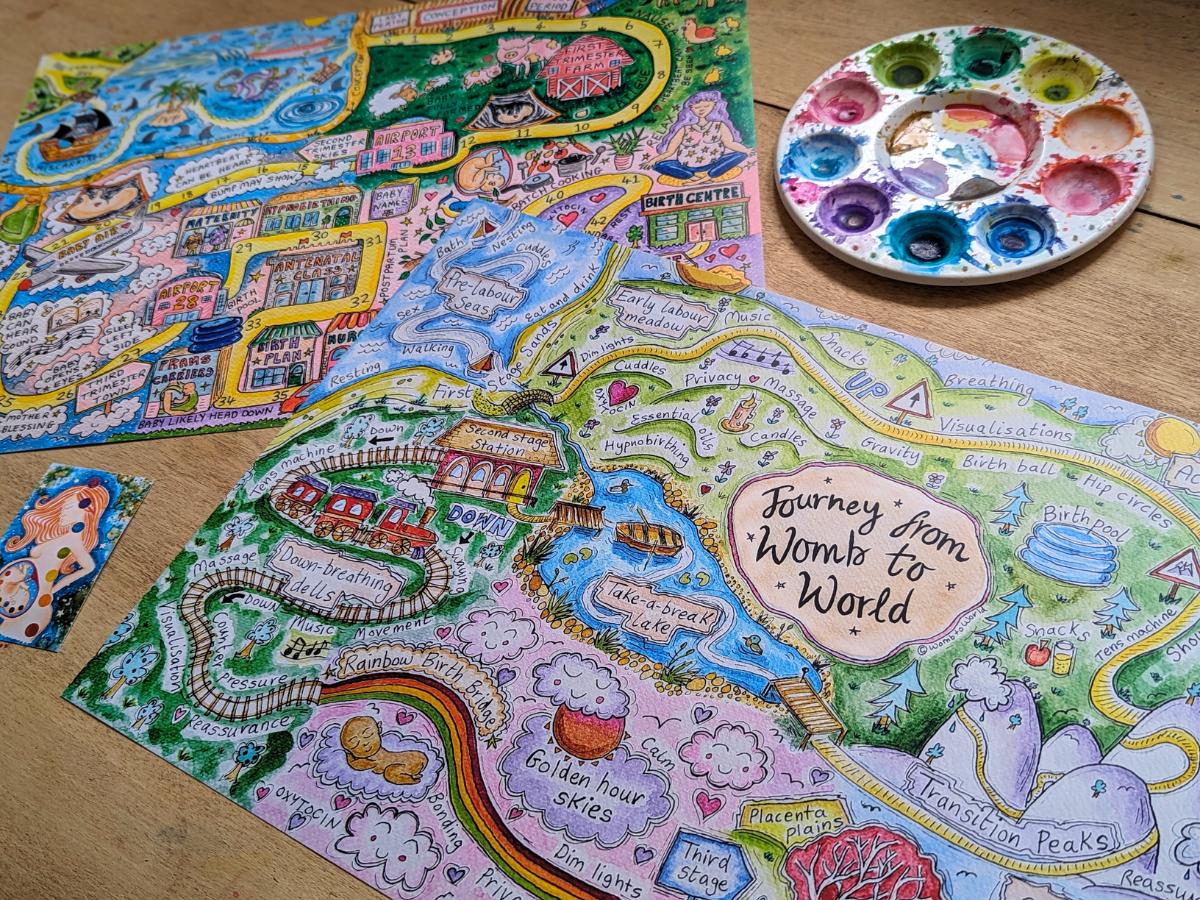 Set of Pregnancy and Birth Map A3 Prints