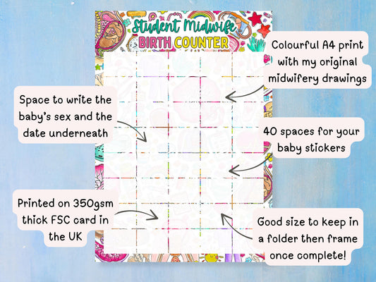 Birth Counter A4 Print + Stickers | Student Midwife Starter Essentials | Midwifery Gift Birth Tracker | Student Midwife Catches Counter