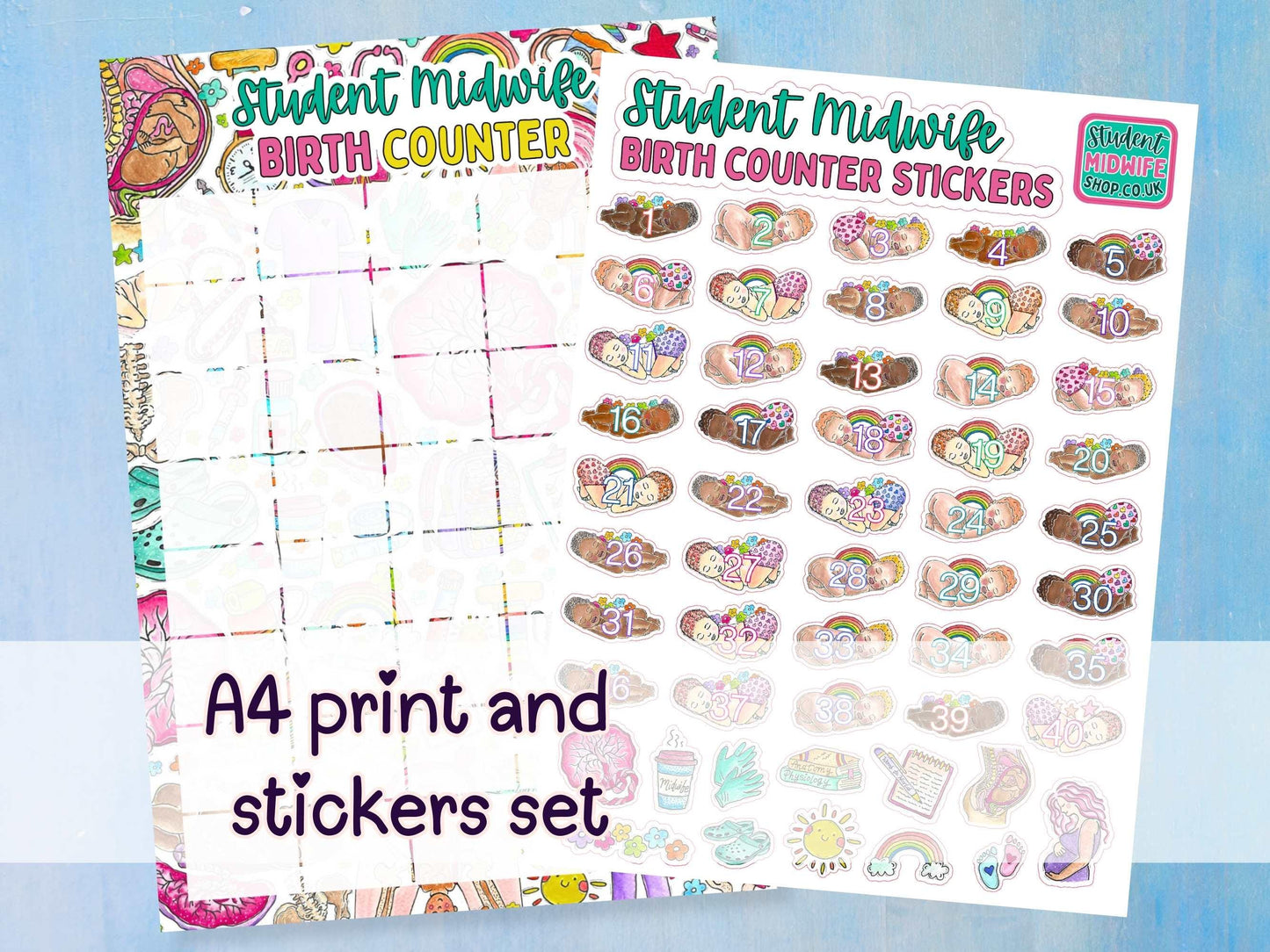 Birth Counter A4 Print + Stickers | Student Midwife Starter Essentials | Midwifery Gift Birth Tracker | Student Midwife Catches Counter