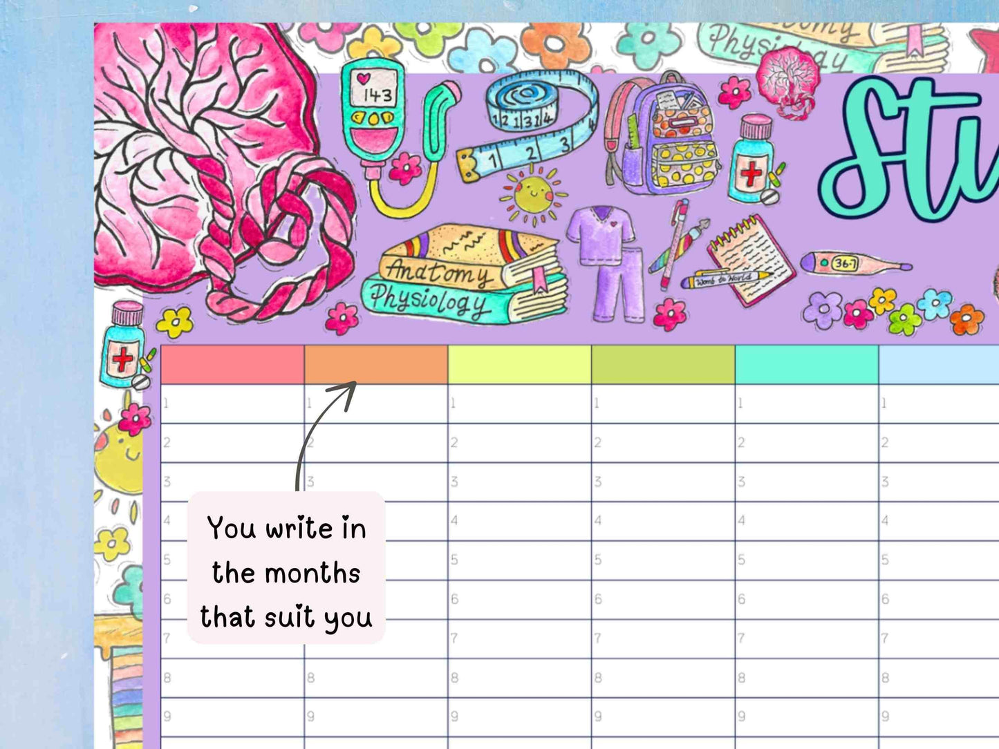 Student Midwife A1 Undated Wall Planner