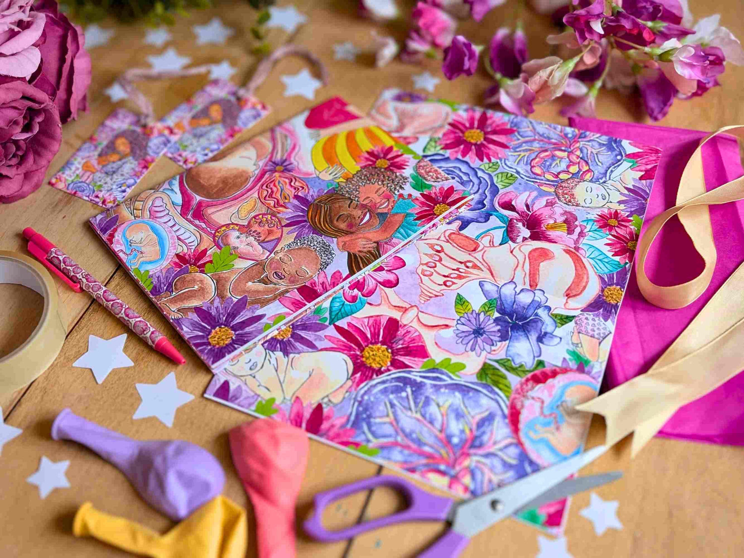 Gift Wrap Set: Motherhood & Pregnancy Womb to World A2 Wrapping Paper Set for Pregnant and New Mamas, Doula Gifts and Midwives