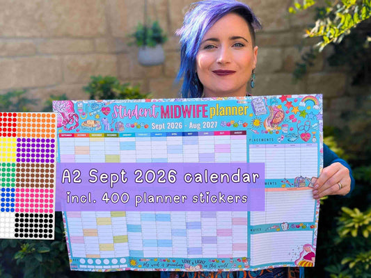 Student Midwife A2 Wall Planner: 2026 / Undated Academic Calendar + Planner Stickers