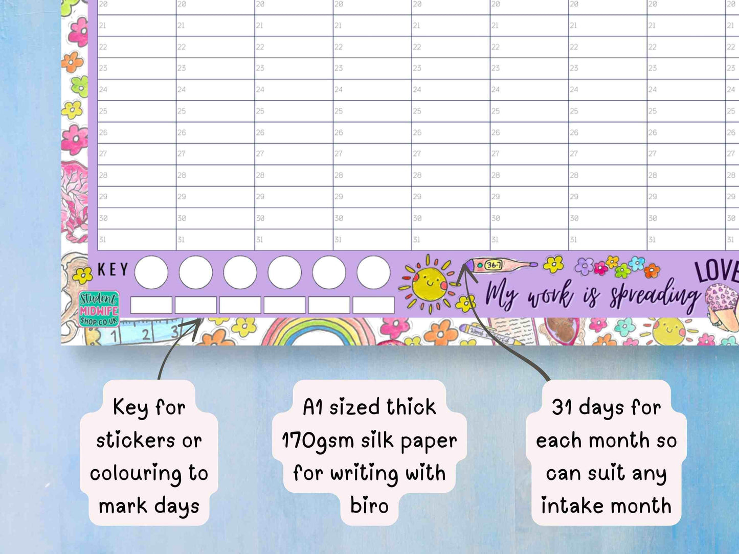 Student Midwife A1 Undated Wall Planner
