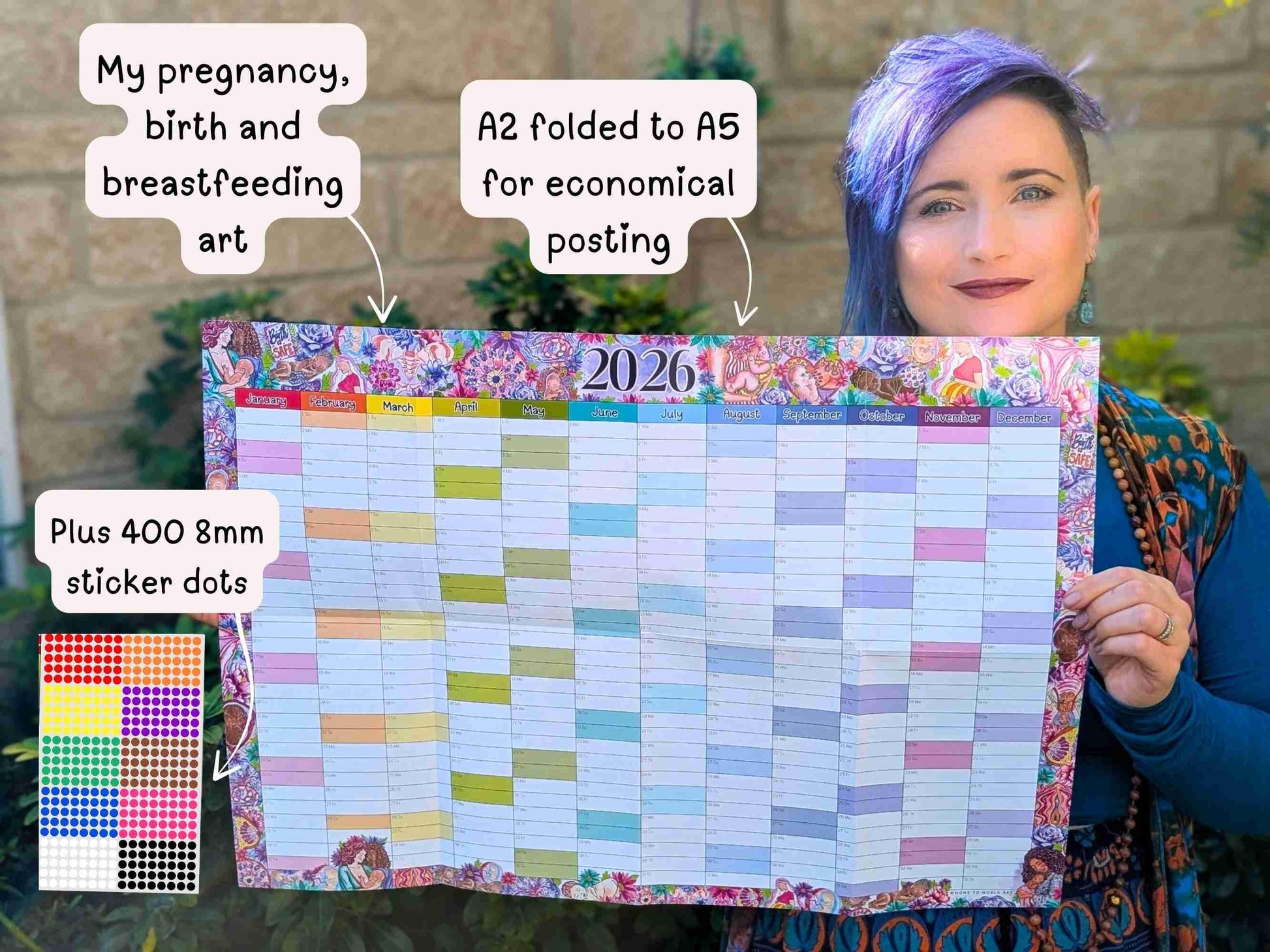 Womb to World 2026 Wall Planner: A2 Calendar for Doulas, Birthworkers, Midwives and Lactation Consultants with Original Motherhood Art