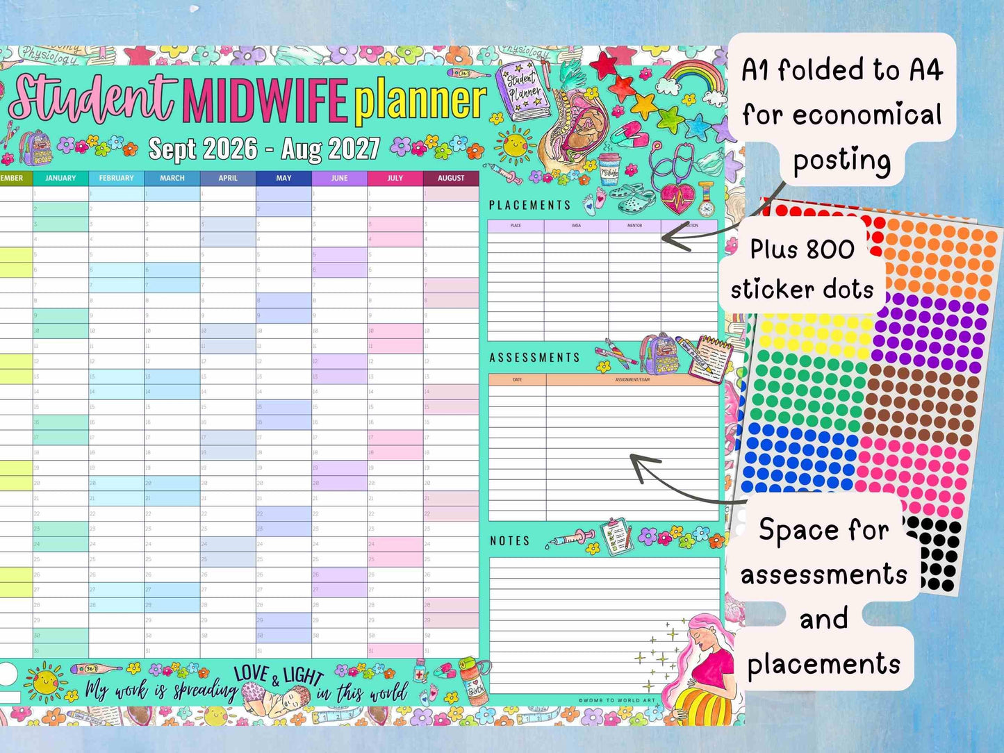 Student Midwife A1 Wall Planner September 2026