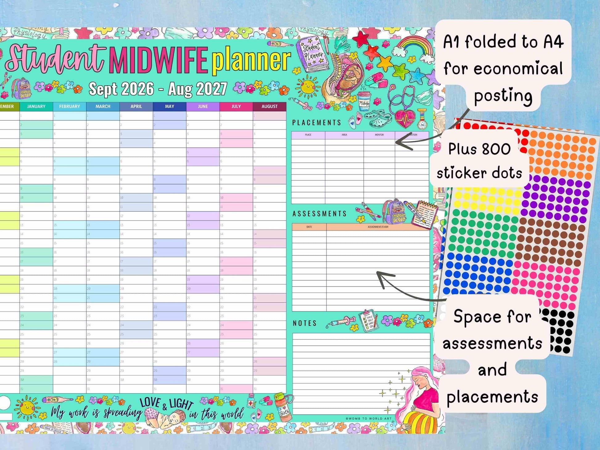 Student Midwife Wall Planner 2026 / Undated Academic Calendar