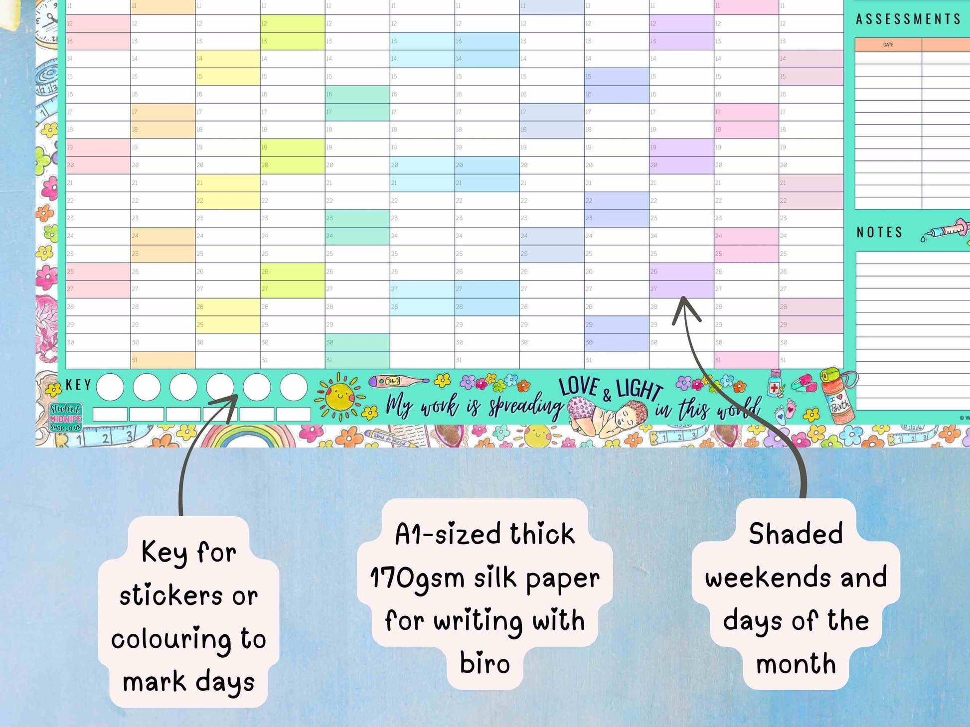 Student Midwife A1 Wall Planner September 2026