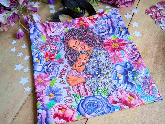 Womb to World Tote Bag: Mother and Baby Watercolour Bag for Doulas, Birthworkers and New Mamas