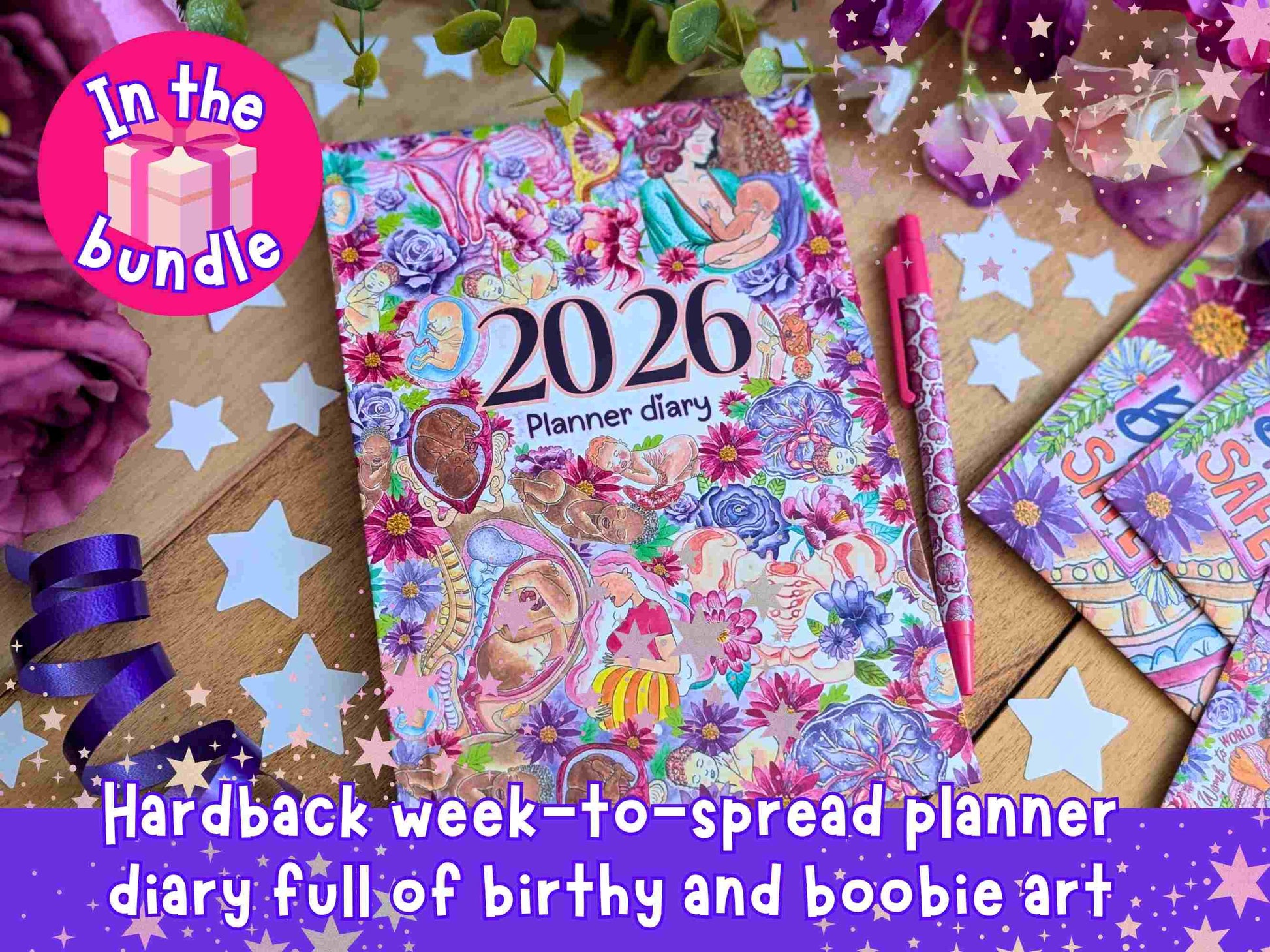 Doula Christmas Gift Bundle: 2026 Diary, Calendar, Lanyard, Tote Bag, Pen and Gift Wrap - Gifts for Birthworker, Midwife & Breastfeeding