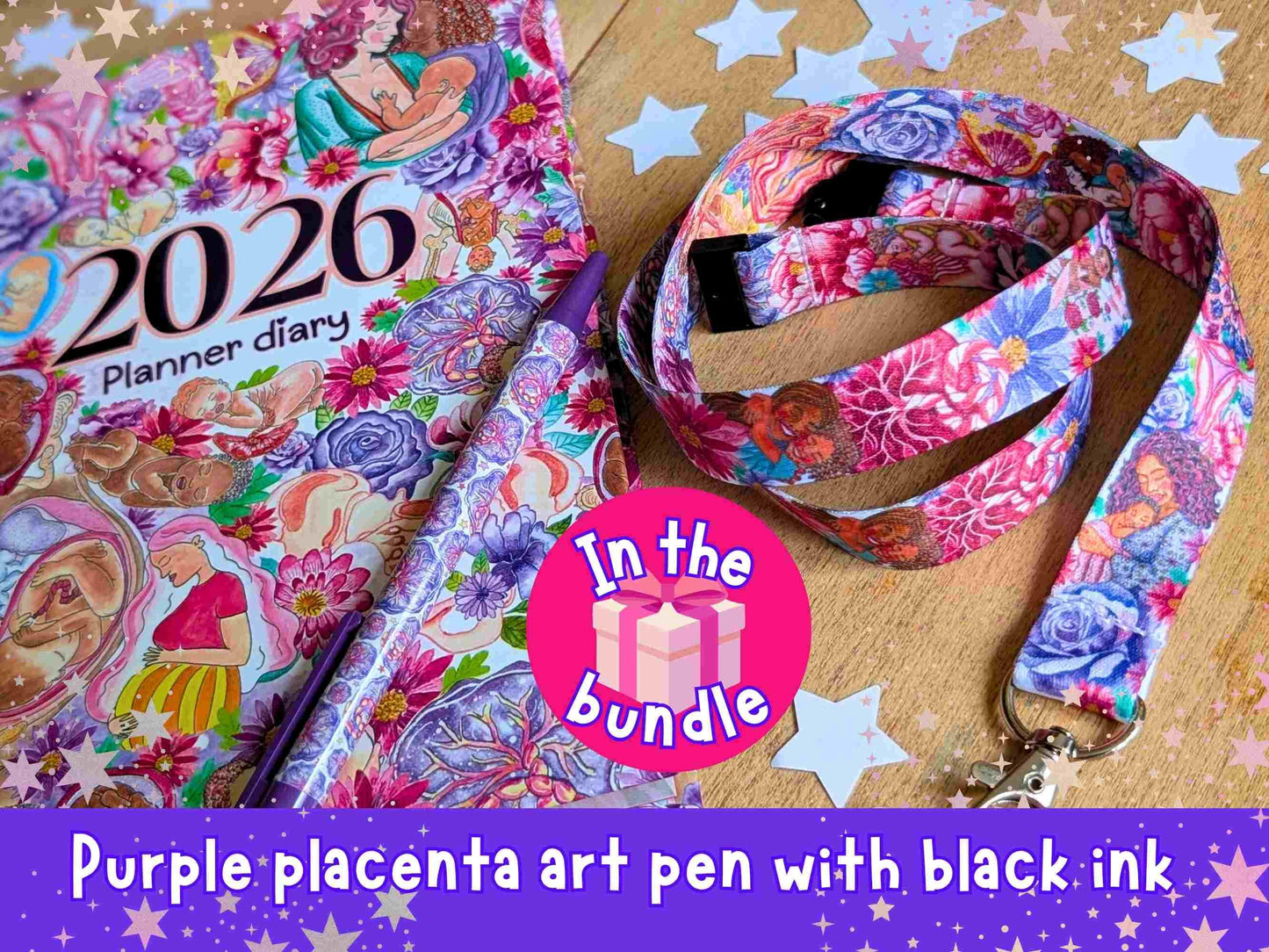 Doula Christmas Gift Bundle: 2026 Diary, Calendar, Lanyard, Tote Bag, Pen and Gift Wrap - Gifts for Birthworker, Midwife & Breastfeeding