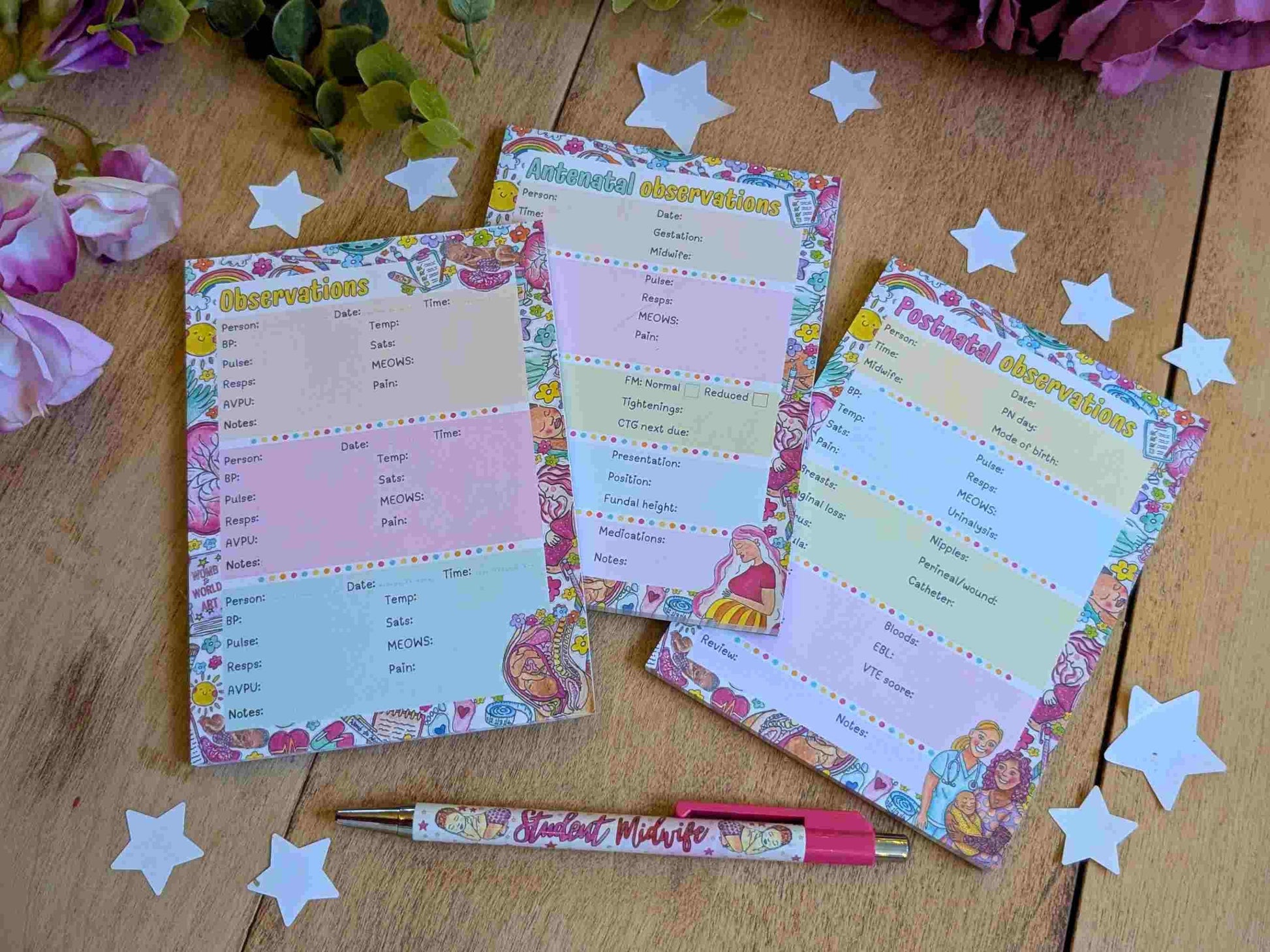 Student Midwife Observation Notepads: Set of 3 Tear-off Pads for Student Midwives Gift Idea