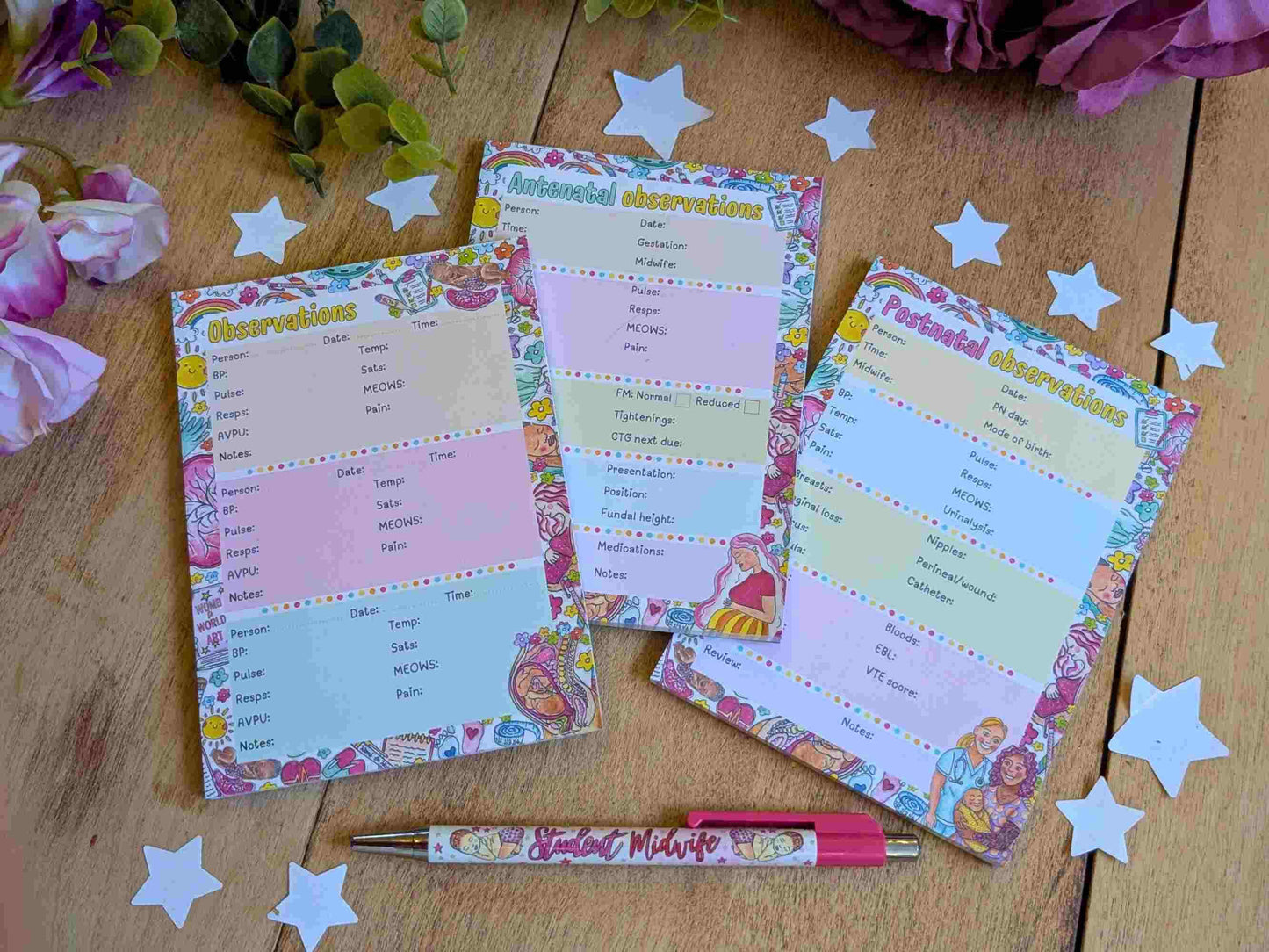 Student Midwife Observation Notepads: Set of 3 Tear-off Pads for Student Midwives Gift Idea