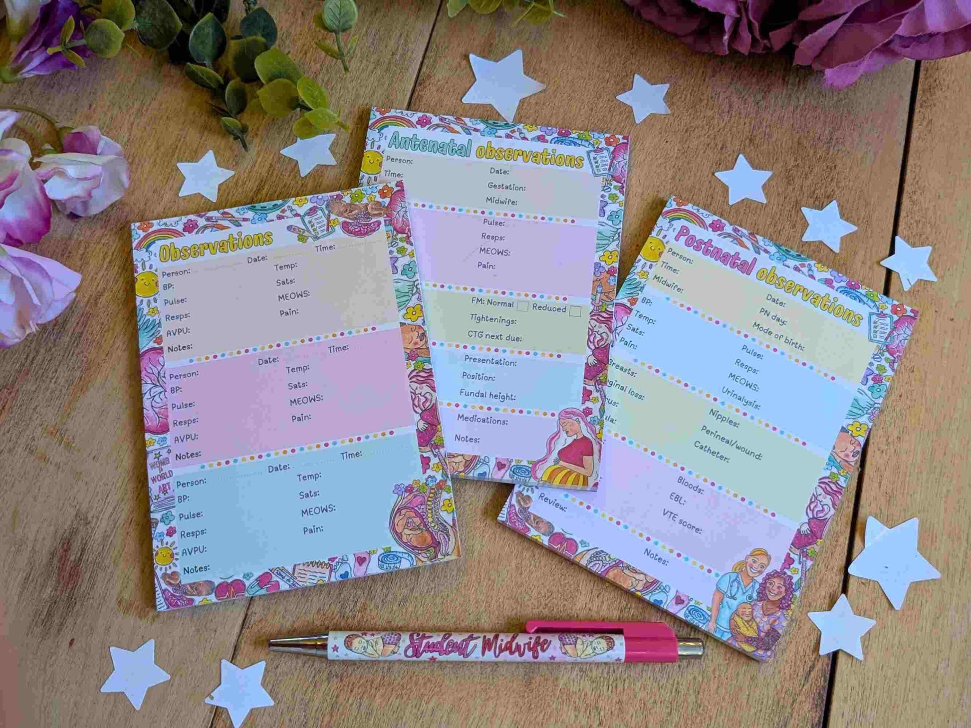 Student Midwife Observation Notepads: Set of 3 Tear-off Pads for Student Midwives Gift Idea