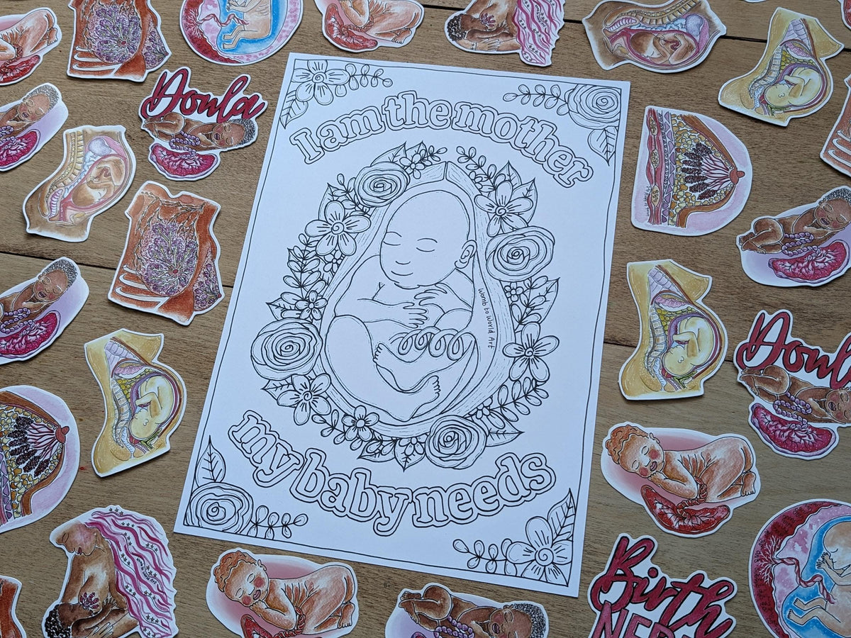 Mother's Colouring Page Download | Birthworker Handouts | Doula Tools | Midwife | Hypnobirthing