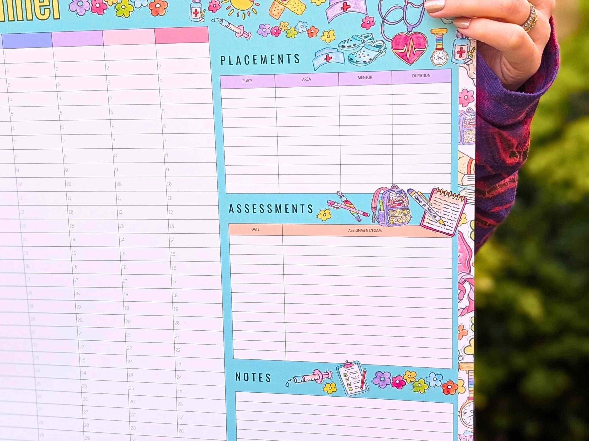 Student Nurse Academic Wall Planner Undated A2 Nursing Calendar + Planner Stickers
