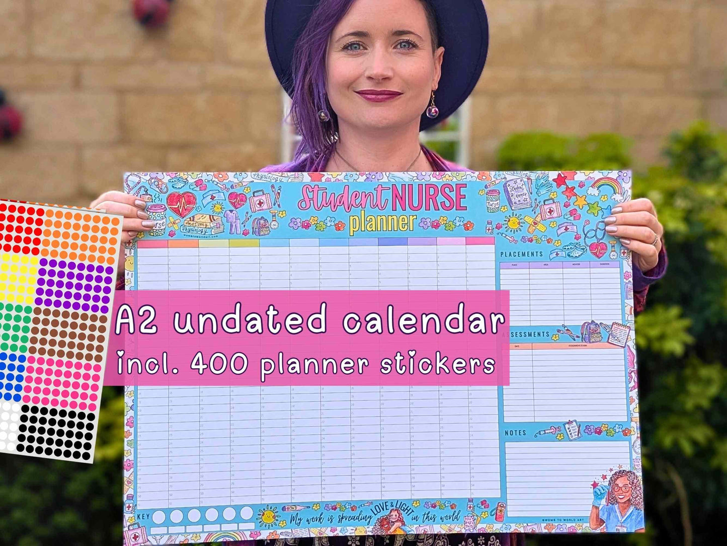 Student Nurse Academic Wall Planner Undated A2 Nursing Calendar + Planner Stickers