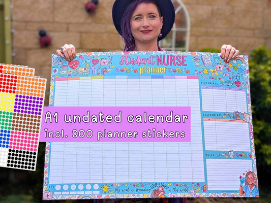 Student Nurse A1 Academic Wall Planner Undated Nursing Calendar + Planner Stickers