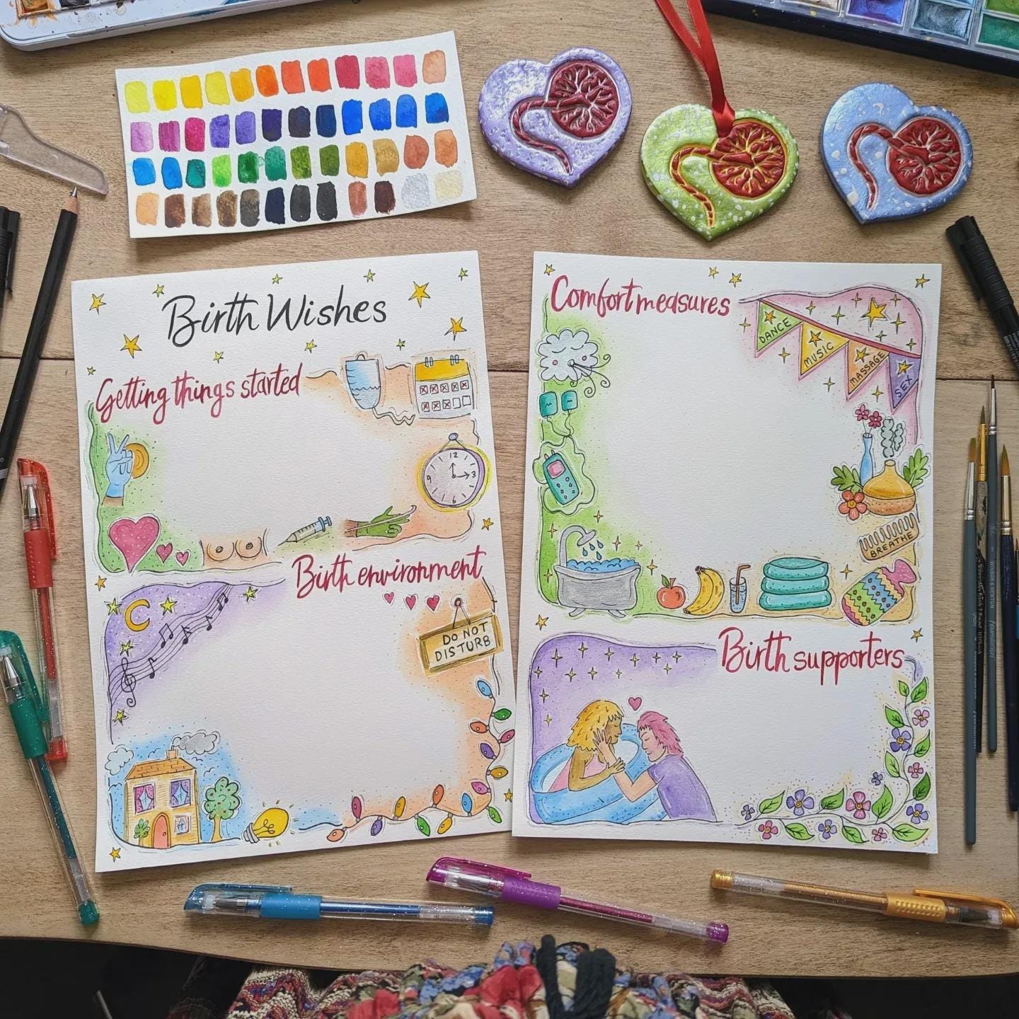 Illustrated Visual Birth Plan Template: Watercolour Doula Handouts for Birth Education Hypnobirthing (PDF Download)