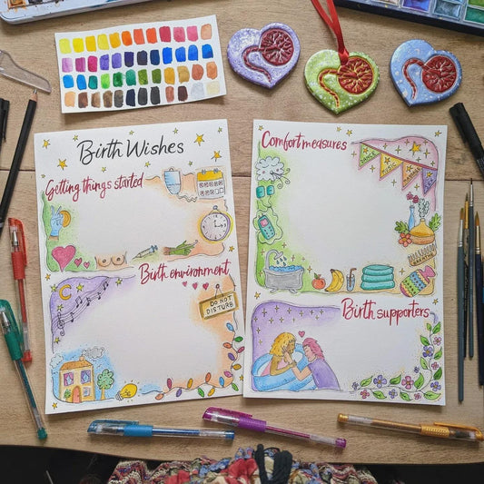Illustrated Visual Birth Plan Template: Watercolour Doula Handouts for Birth Education Hypnobirthing (PDF Download)