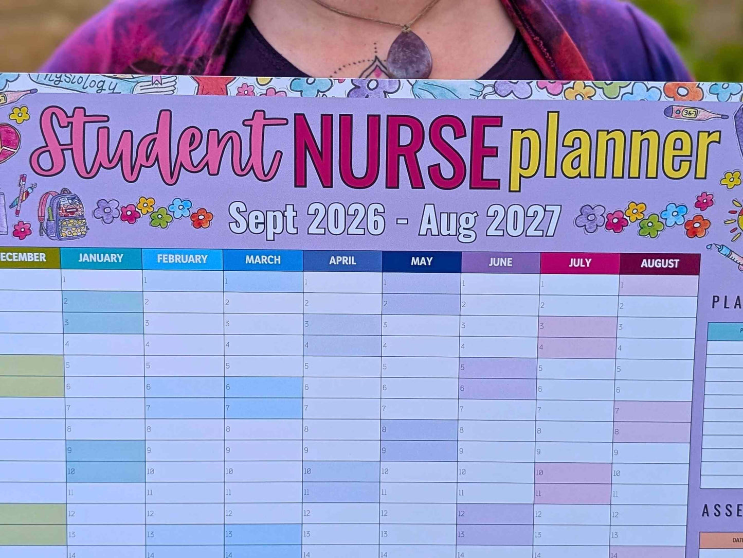 Student Nurse Academic Wall Planner September 2026/2027 A2 Nursing Calendar + Planner Stickers