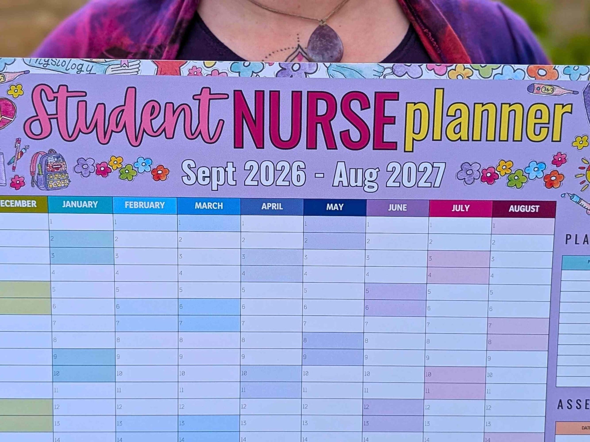 Student Nurse Academic Wall Planner September 2026/2027 A2 Nursing Calendar + Planner Stickers