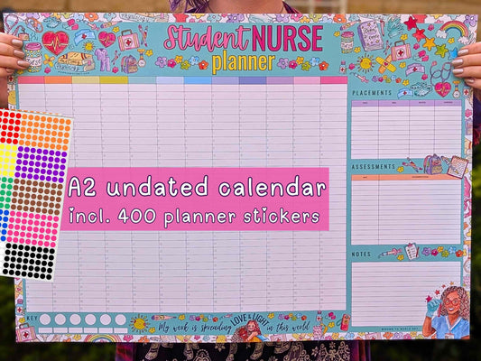 Student Nurse Academic Wall Planner Undated A2 Nursing Calendar + Planner Stickers