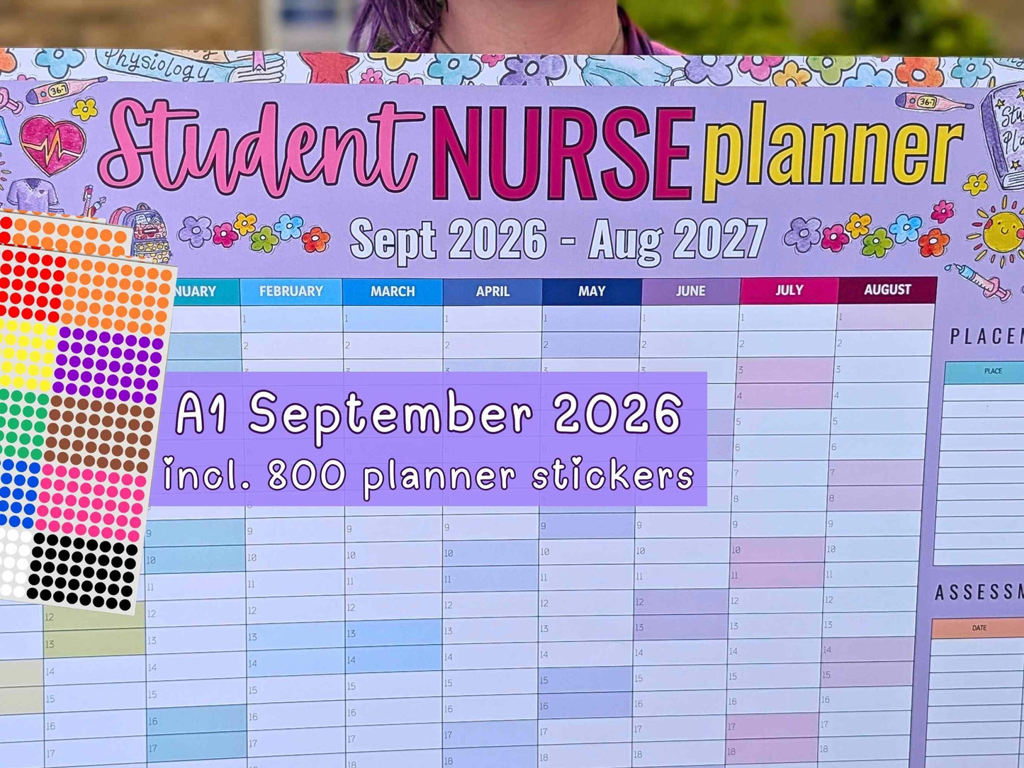 Student Nurse Academic Wall Planner September 2026/2027 A1 Nursing Calendar + Planner Stickers