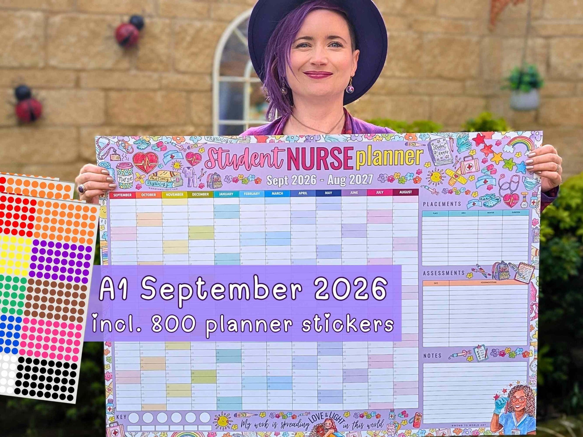Student Nurse Academic Wall Planner September 2026/2027 A1 Nursing Calendar + Planner Stickers
