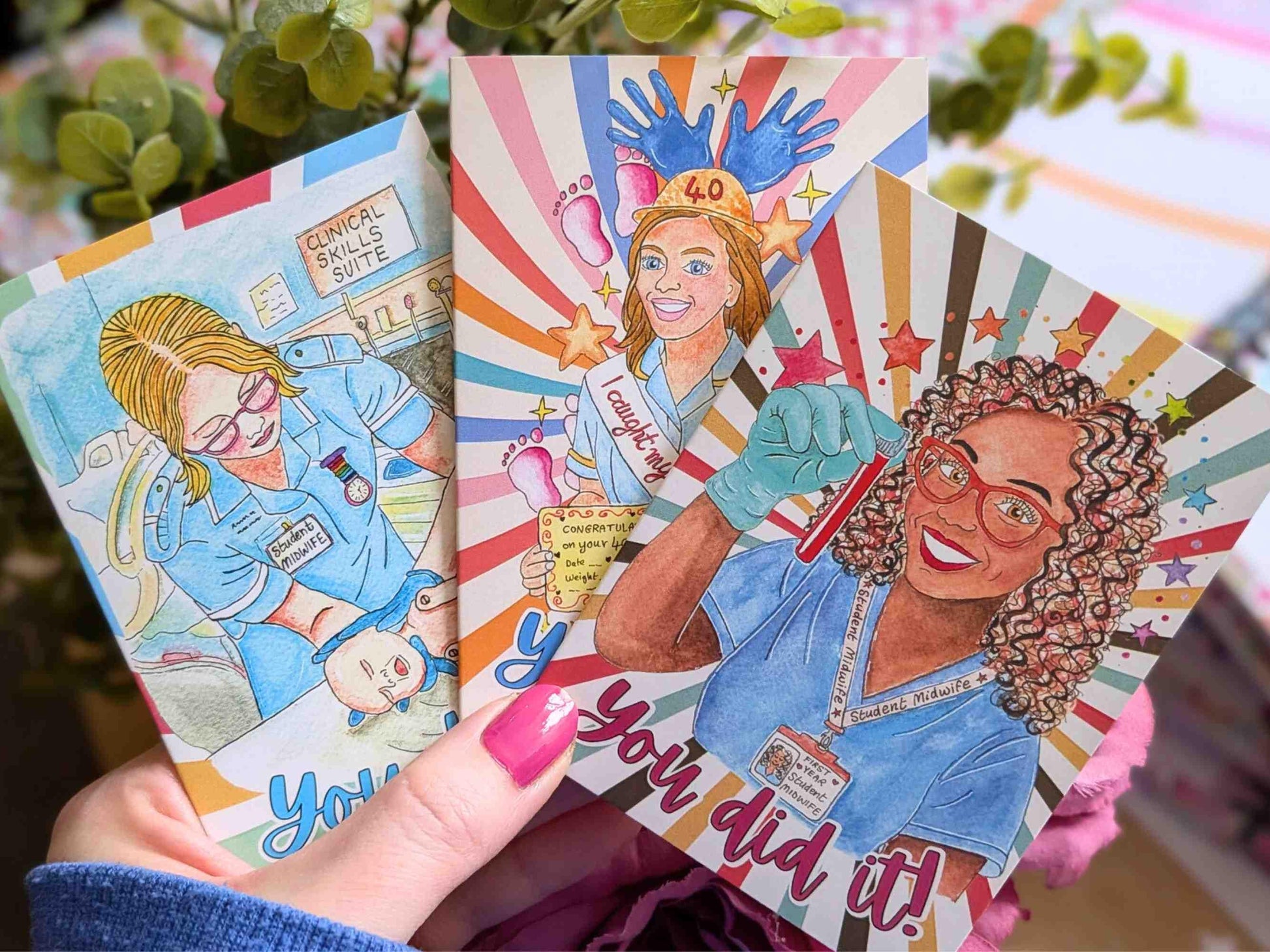 Student Midwife Mini Note Cards Set | A7 Cards for Student Midwives in your Cohort - You Did It Midwifery Cards Gift