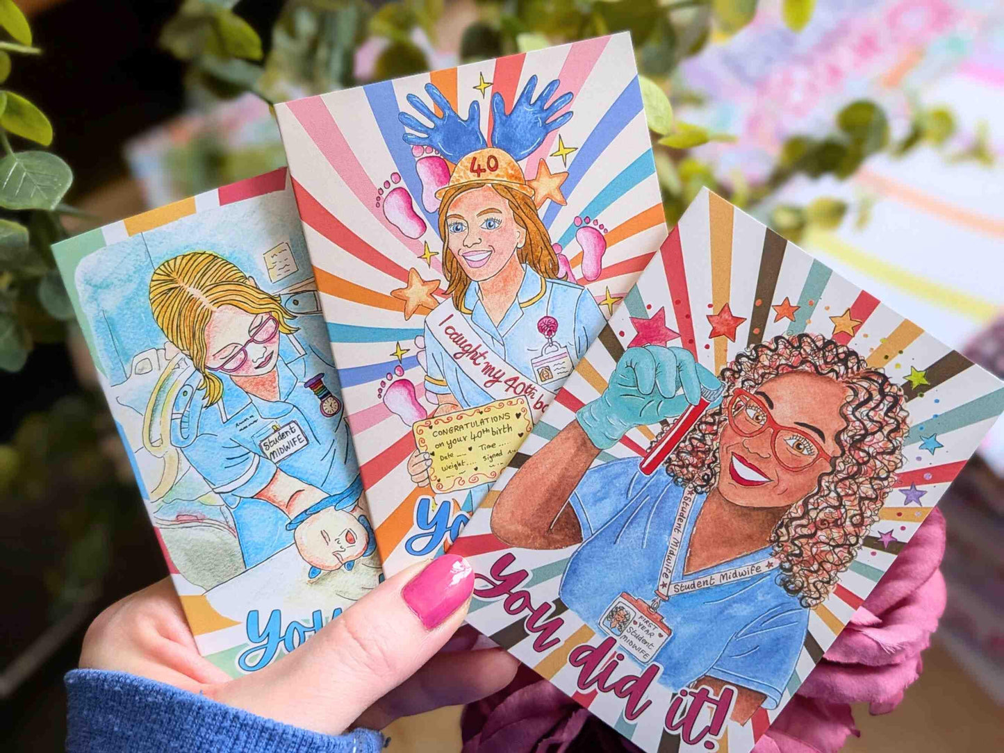 Student Midwife Mini Note Cards Set | A7 Cards for Student Midwives in your Cohort - You Did It Midwifery Cards Gift