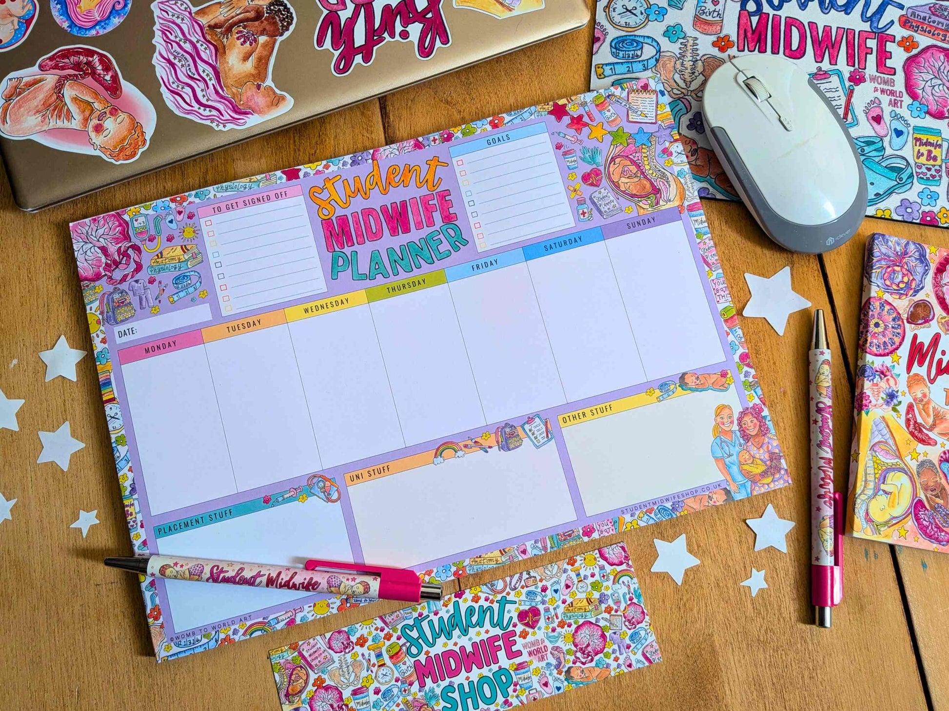 Student Midwife Desk Planner Pad: A4 Weekly Planner Notepad by Womb to World Art