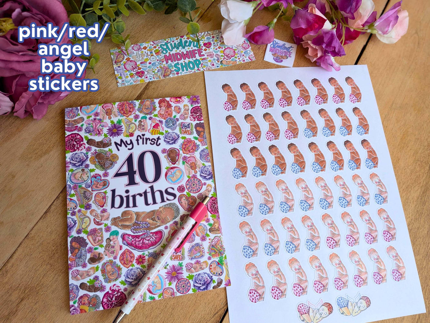 My First 40 Births student midwife birth counter journal by Womb to World Art with birth counter baby stickers