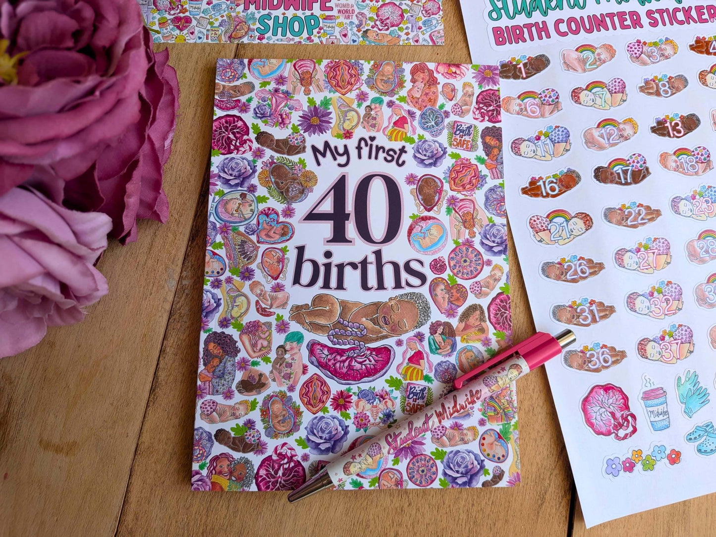 My First 40 Births student midwife birth counter journal by Womb to World Art