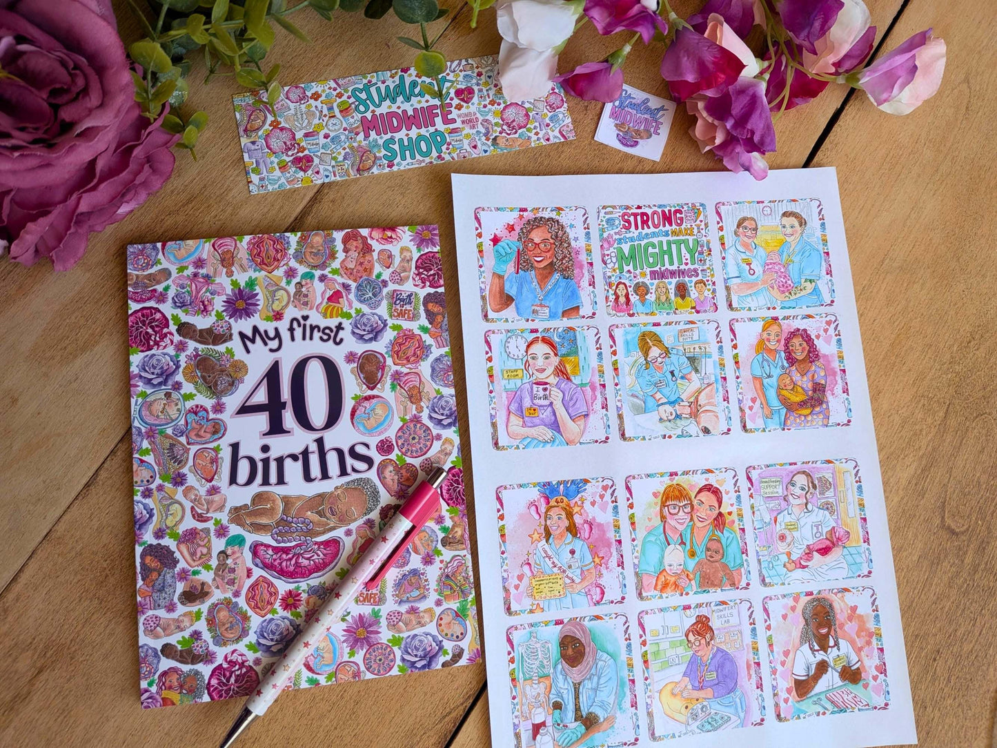 My First 40 Births student midwife birth counter journal by Womb to World Art with student midwife milestone stickers