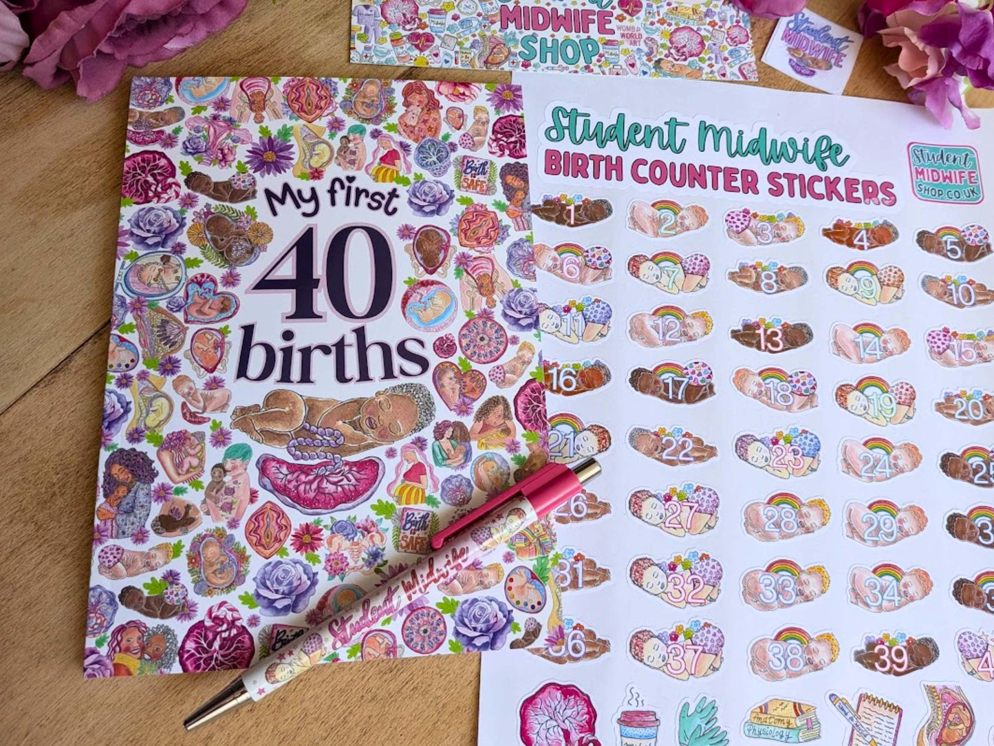 My First 40 Births student midwife birth counter journal by Womb to World Art with birth counter baby stickers