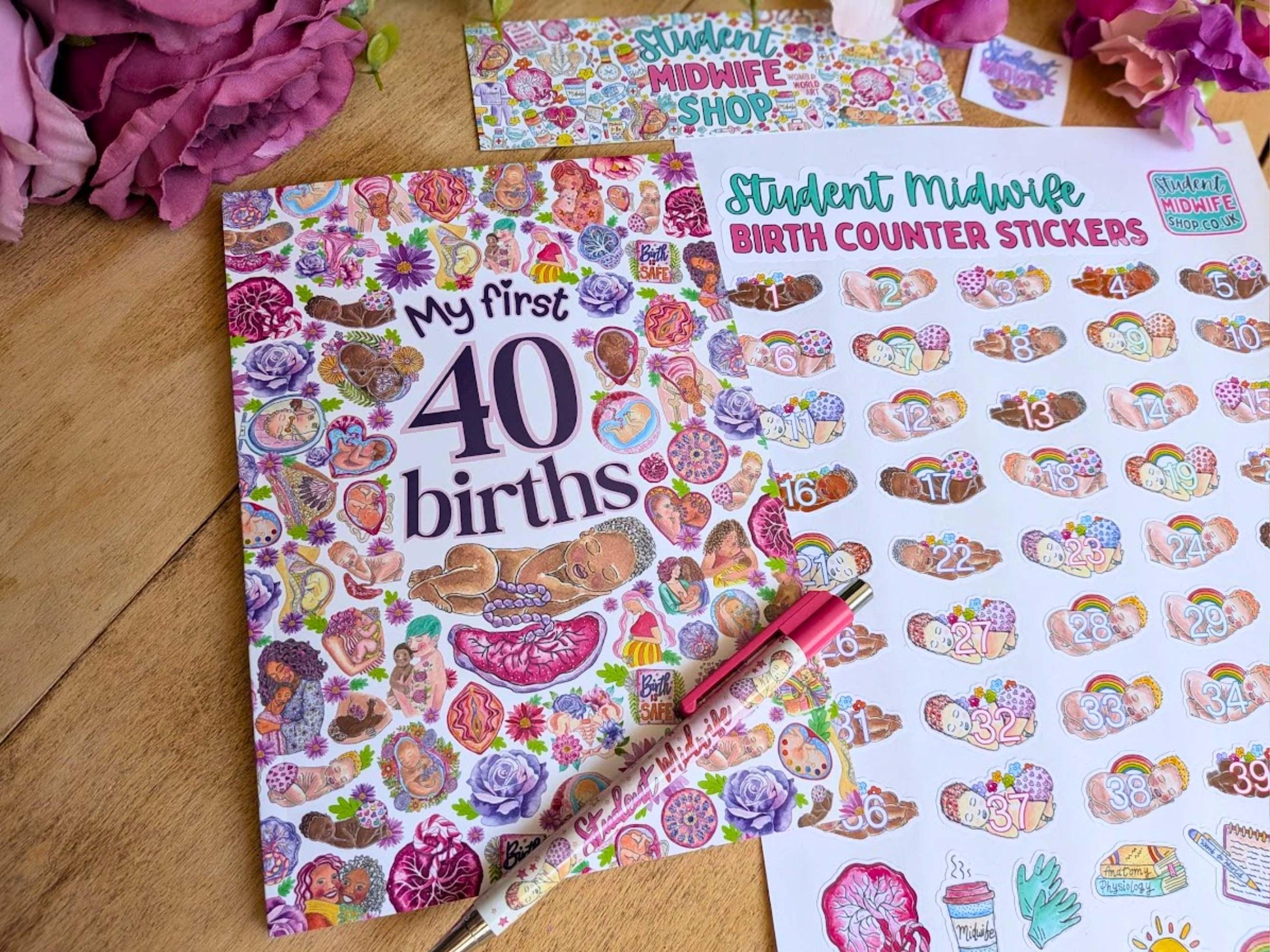 My First 40 Births student midwife birth counter journal by Womb to World Art with birth counter baby stickers