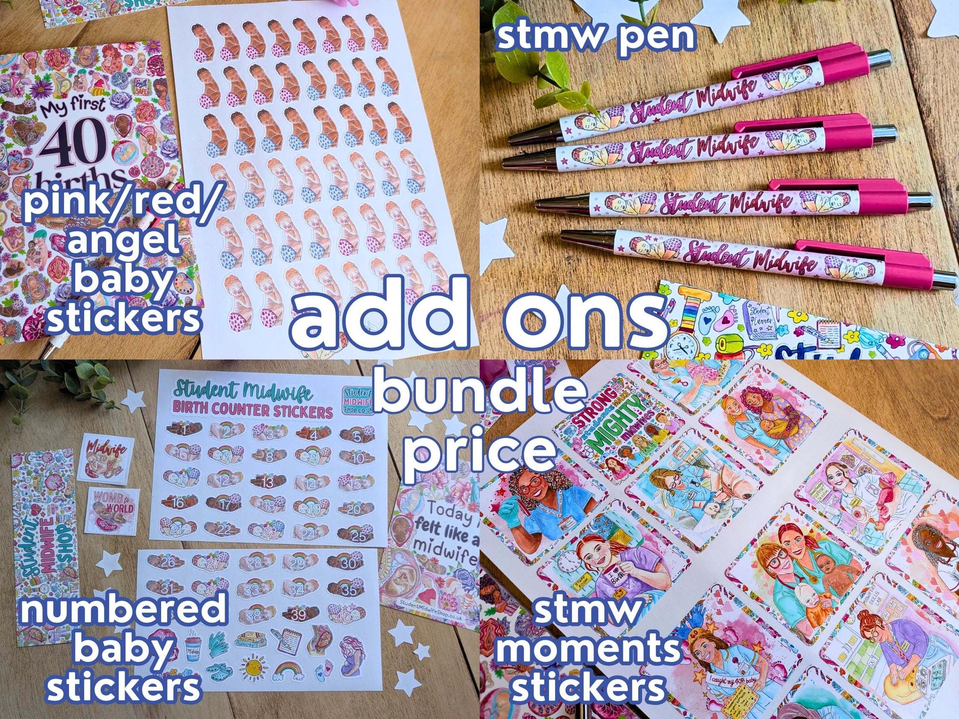 My First 40 Births student midwife birth counter journal by Womb to World Art with stickers and pen add ons