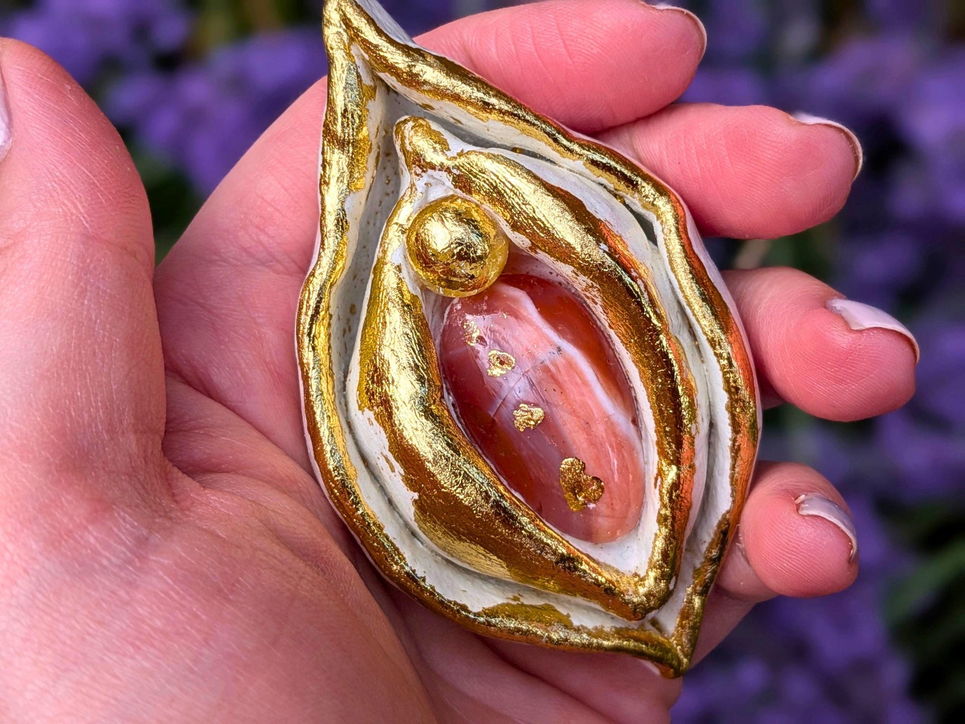 Sacred Palm Goddess "Rosie" Clay Sculpture | Meditation Tool | Yoni Art, Mother Earth, Vulva Art