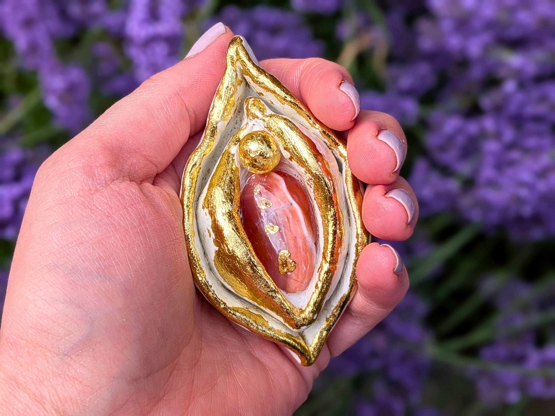 Sacred Palm Goddess "Rosie" Clay Sculpture | Meditation Tool | Yoni Art, Mother Earth, Vulva Art