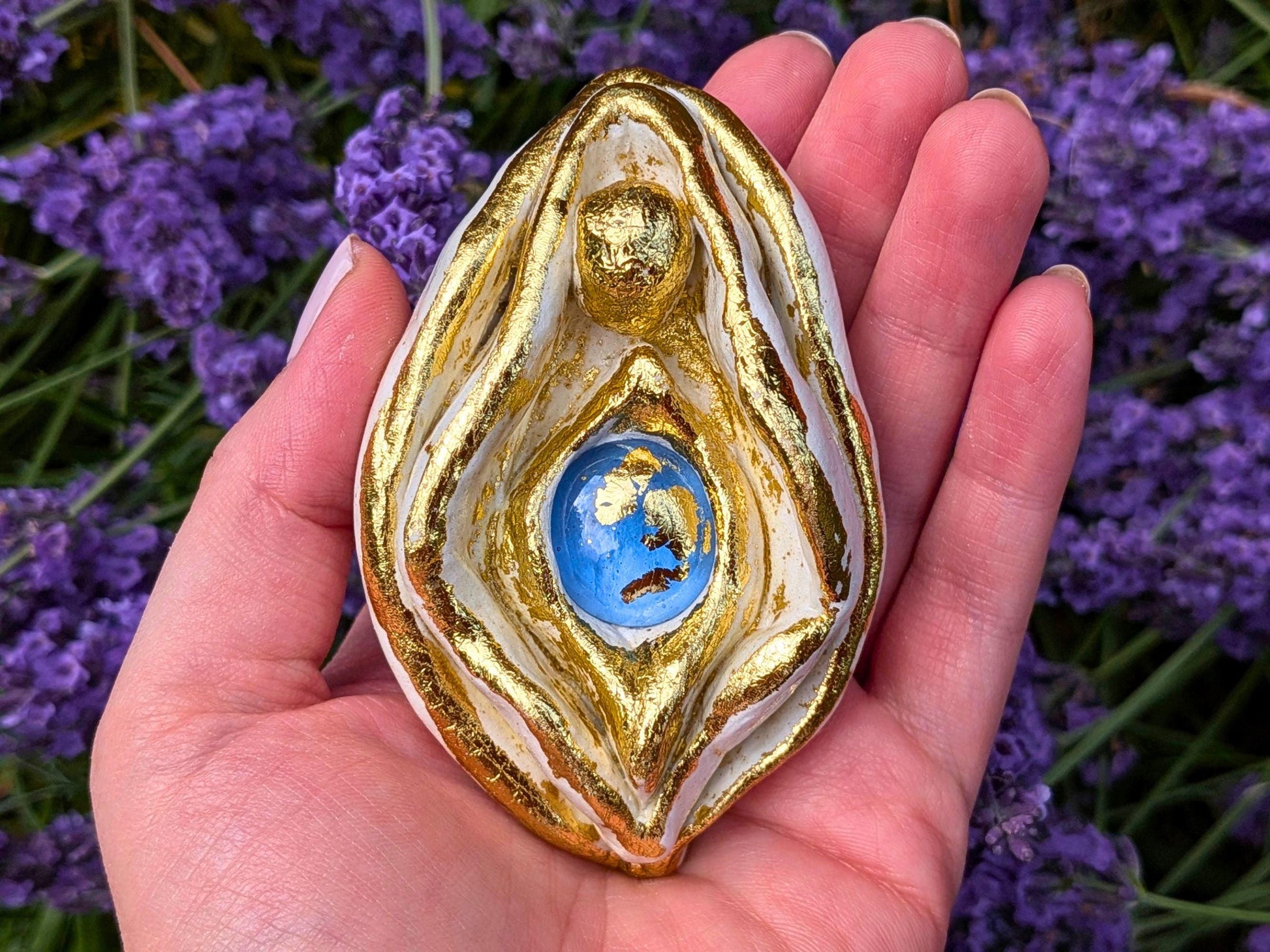 Sacred Palm Goddess "Mira" Clay Sculpture | Meditation Tool | Yoni Art, Mother Earth, Vulva Art