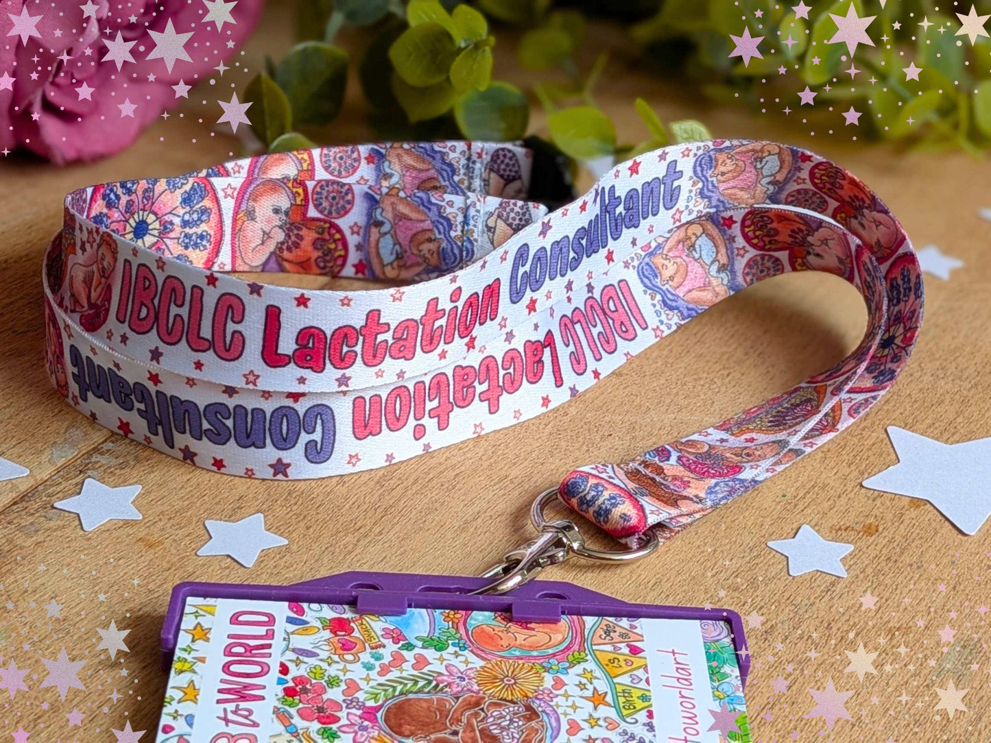 IBCLC Lanyard: Breastfeeding Art ID Card Holder, Lactation Consultant Gift, Key Fob Lanyard