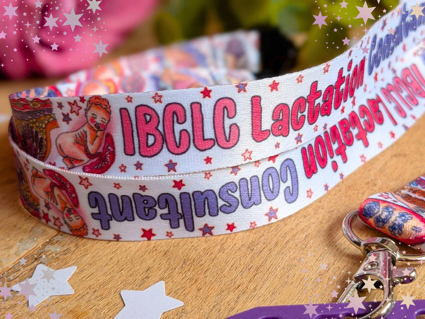 IBCLC Lanyard: Breastfeeding Art ID Card Holder, Lactation Consultant Gift, Key Fob Lanyard