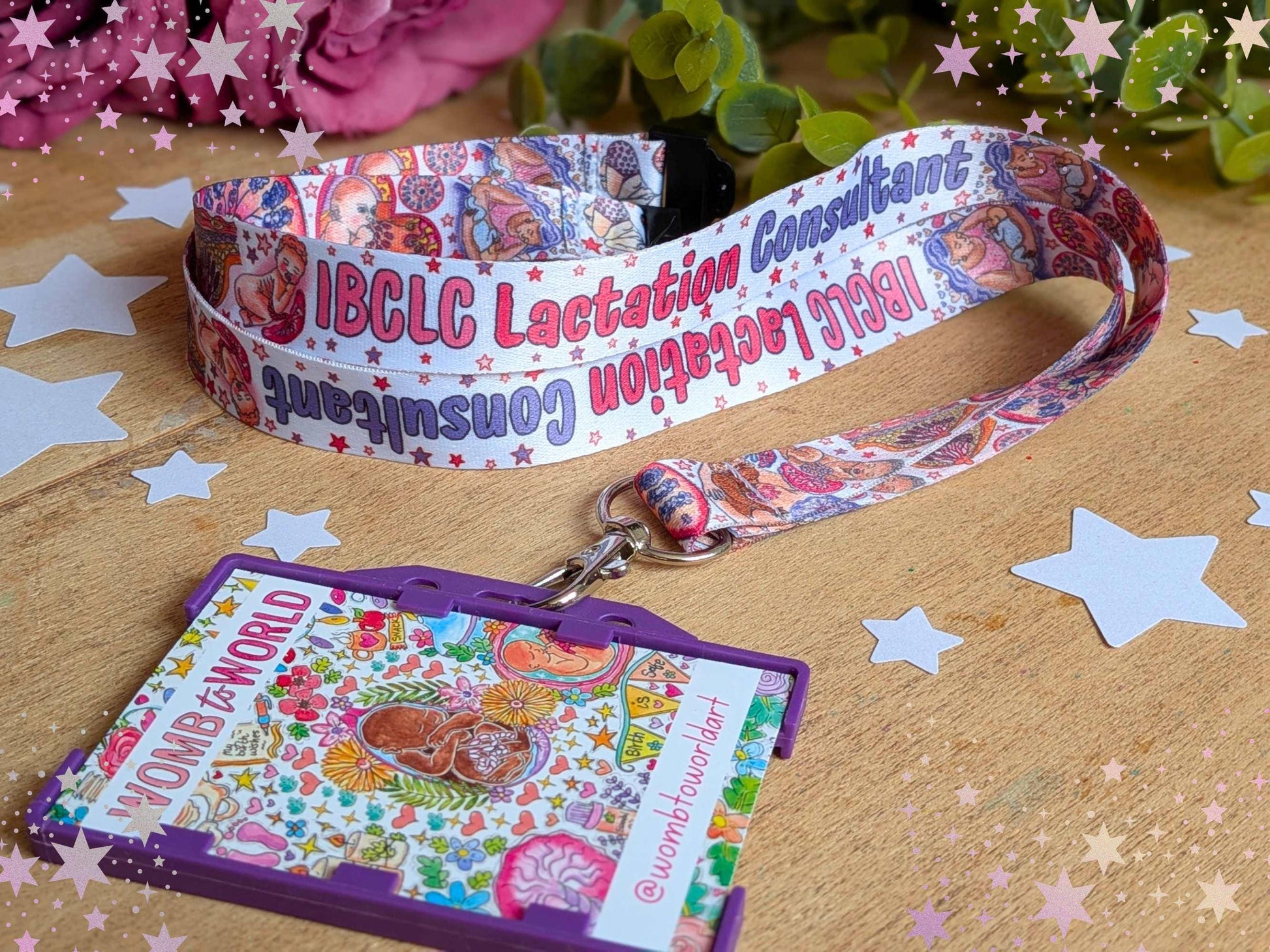 IBCLC Lanyard: Breastfeeding Art ID Card Holder, Lactation Consultant Gift, Key Fob Lanyard