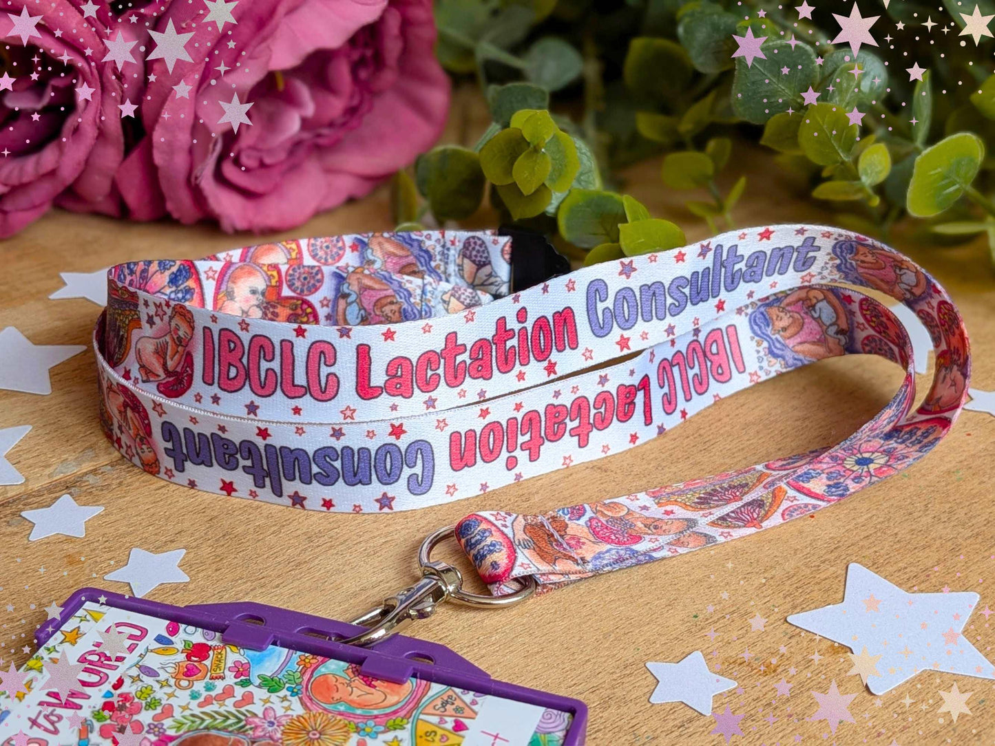 IBCLC Lanyard: Breastfeeding Art ID Card Holder, Lactation Consultant Gift, Key Fob Lanyard