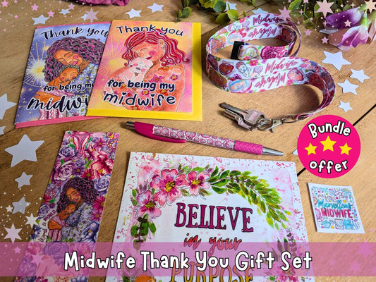 Midwife Thank You Gift Set | Birth Art Lanyard, Card, Placenta Pen & Prints