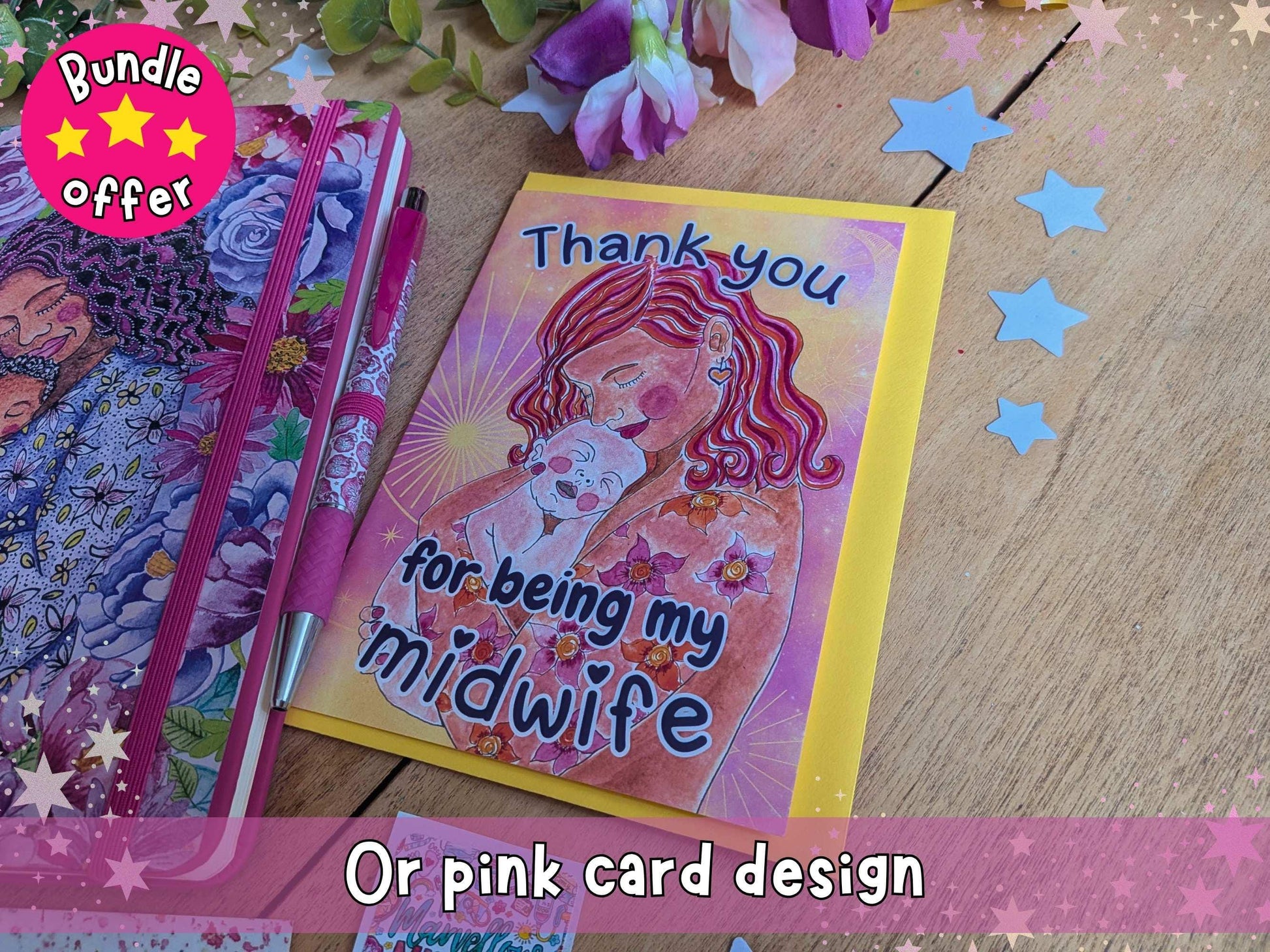 Midwife Thank You Gift Set | Birth Art Journal, Card, Placenta Pen & Prints