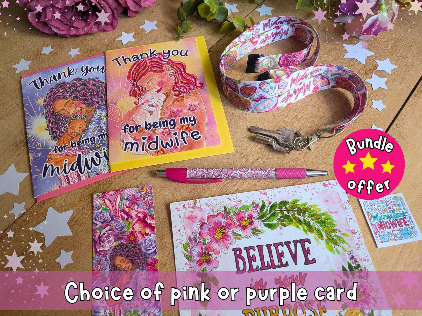 Midwife Thank You Gift Set | Birth Art Lanyard, Card, Placenta Pen & Prints